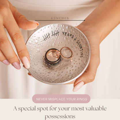 PureRejuva 10th Anniversary Tin Gifts - 4 In. Engraved Aluminum Wedding Ring Holder Dish & Gift Box - 10 Year Anniversary for Him & Her Textured Style