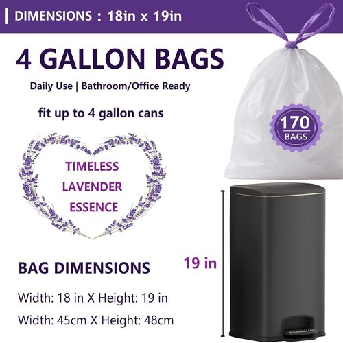 Febreze Lavender Scented 4 Gallon Trash Bags - 170 Count Odor Resistant Drawstring Liners for Home Use