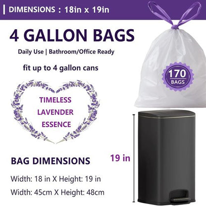 Febreze Lavender Scented 4 Gallon Trash Bags - 170 Count Odor Resistant Drawstring Liners for Home Use