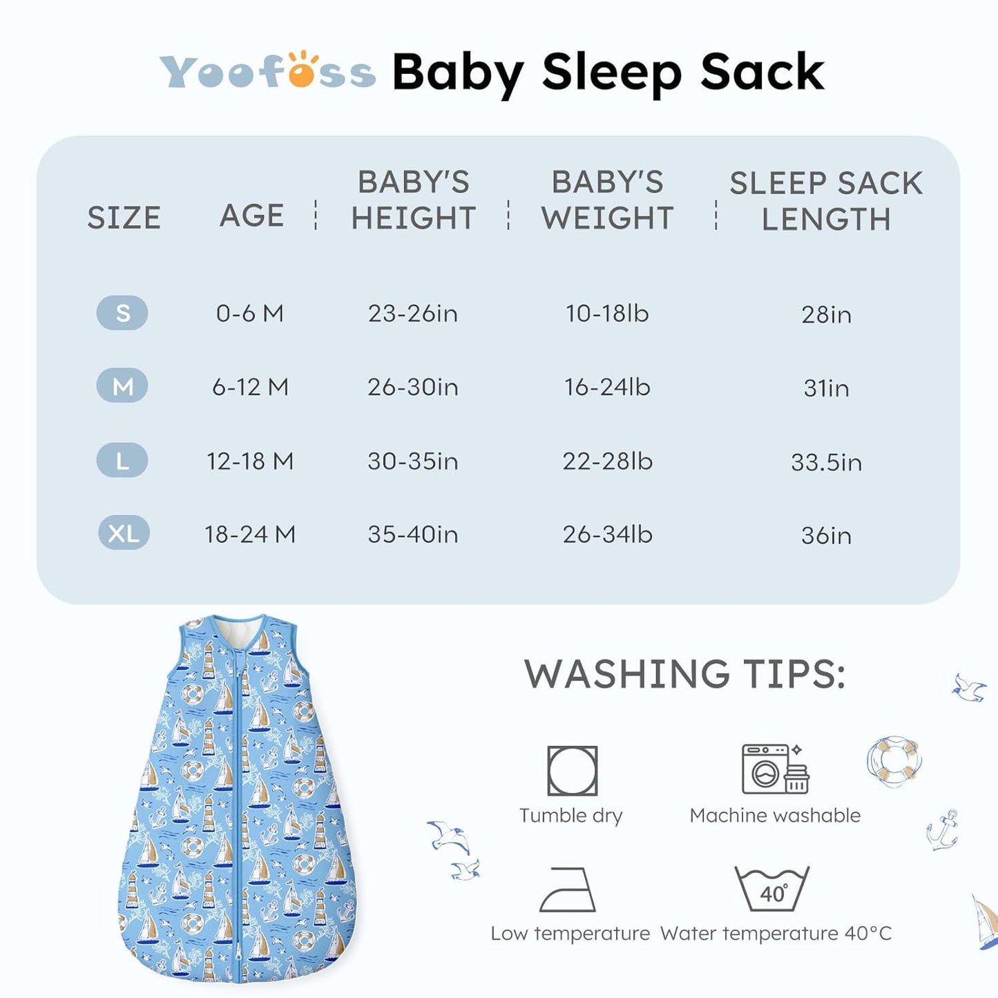 Yoofoss Baby Sleep Sack - 1.5 Tog Wearable Blanket for Infants 0-6 Months | Soft Organic Cotton, 2-Way Zipper