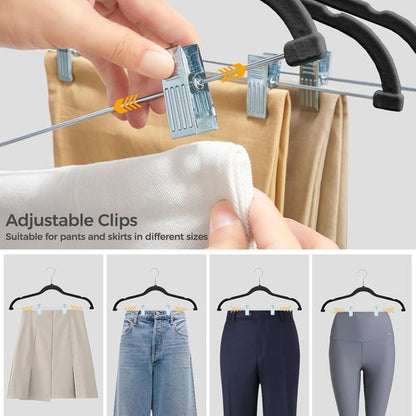 HOUSE DAY Velvet Hangers - Adjustable Clips & 360° Hook | Heavy-Duty Non-Slip Suit Organizer (20 Pack, Black)
