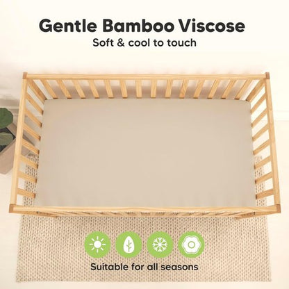KeaBabies Waterproof Baby Crib Sheets - 2-Pack Viscose Bamboo Fitted Mattress Protector | Soft Ecru 52x28