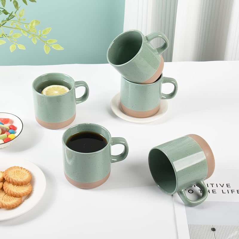 BYCNZB 12oz Mug Set - 6 Green Coffee Tea Cups with Handles