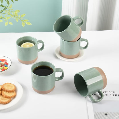 BYCNZB 12oz Mug Set - 6 Green Coffee Tea Cups with Handles