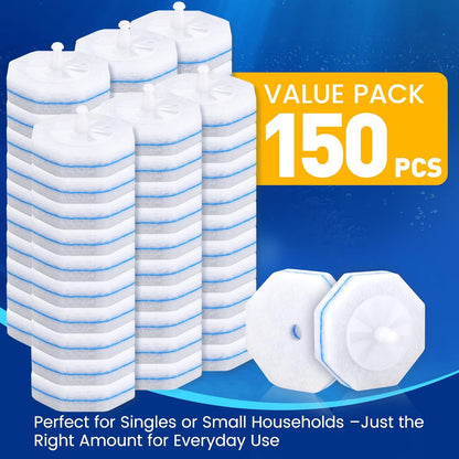 Regine Switzerland Toilet Brush Refills - Disposable Hygienic Scrubber Pads | 150 Count