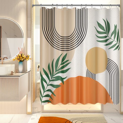 AmazerBath Fall Shower Curtain, Orange Abstract Cloth Shower Curtain Sets with 12 Shower Curtain Hooks, Luxury Hotel Quality Washable Farmhouse Polyester Fabric Bathroom Shower Curtains, 72x72 Inches