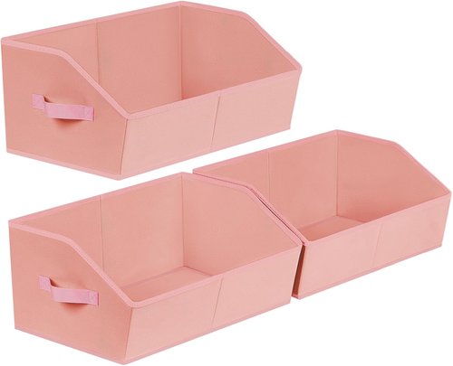 Homsorout Decorative Storage Baskets - Trapezoid Closet Bins with Handles, 3 Pack in Pink