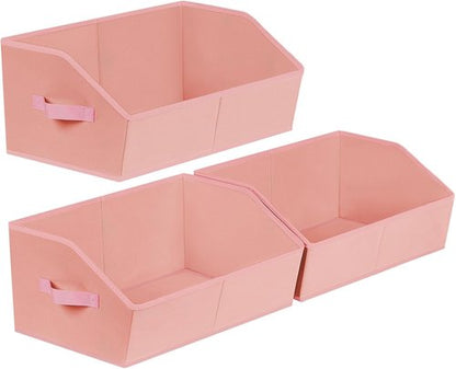 Homsorout Decorative Storage Baskets - Trapezoid Closet Bins with Handles, 3 Pack in Pink