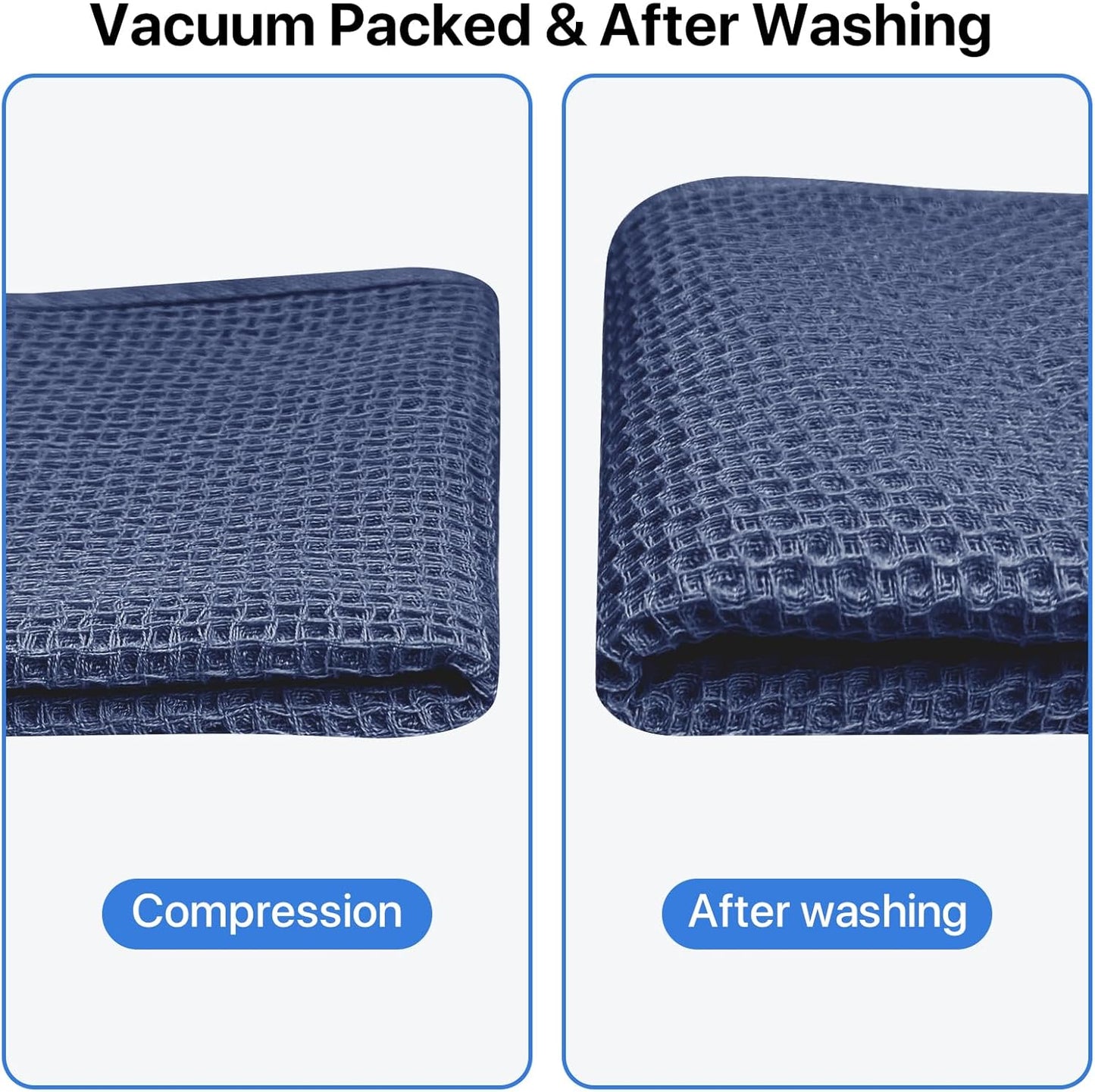Skiennix 100% Cotton Waffle Weave Kitchen Towels - Ultra Soft & Absorbent 6 Pack | Quick Drying, Dark Blue, 12x12 Inches
