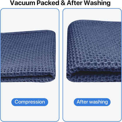 Skiennix 100% Cotton Waffle Weave Kitchen Towels - Ultra Soft & Absorbent 6 Pack | Quick Drying, Dark Blue, 12x12 Inches