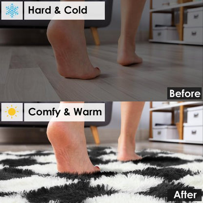 KICMOR Rugs for Living Room, 5x8 Area Rug Black and White Fluffy Shag Soft Checkered Rug Large Fuzzy Plush Furry Shaggy Carpet for Bedroom, Kids Boys Girls Teen Dorm Nursery Home Decor Aesthetic