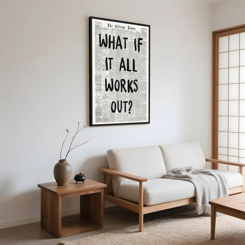 Framed What If It All Works Out Wall Art - Black and White Motivational Canvas Print | 12x16 Inch Inspirational Decor for Home and Office