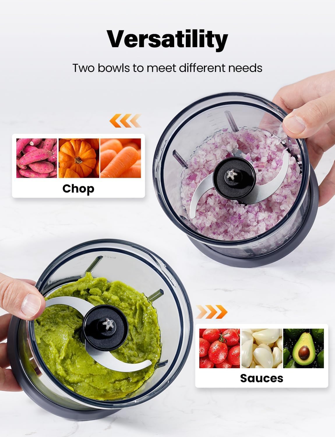 Skiennix Food Processor - 4 Cup Electric Chopper with 2 Bowls, 2 Speed & 4 Blades for Versatile Food Prep