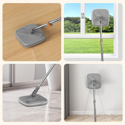 BOMIDI Spin Mop and Bucket System, Includes Dual Compartment Mop Bucket with Thick Washable Microfiber Pads for Home Cleaning (Mop Set with 4 Pads)