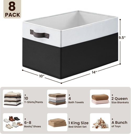 Criusia Large Storage Baskets - Multi-Purpose Fabric Organizers with Handles | 8 Pack, 14L x 10W x 9.5H