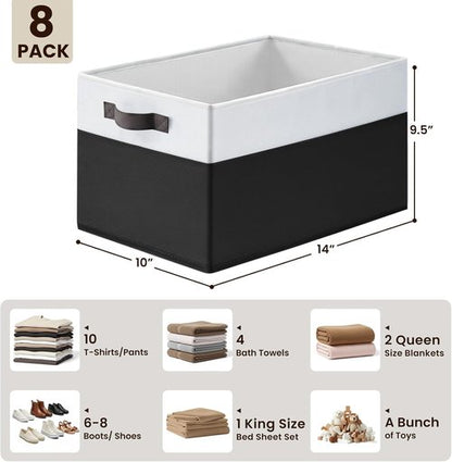 Criusia Large Storage Baskets - Multi-Purpose Fabric Organizers with Handles | 8 Pack, 14L x 10W x 9.5H