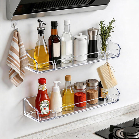 Upsimples Clear Acrylic Floating Shelves - Stylish Wall Organizer for Living Room, Bedroom & Kitchen