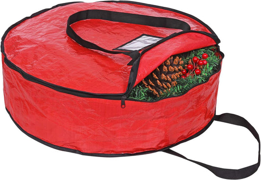 ProPik Christmas Wreath Storage Bag - Heavy-Duty Tear Resistant Holiday Container - 36” X 8” (Red)