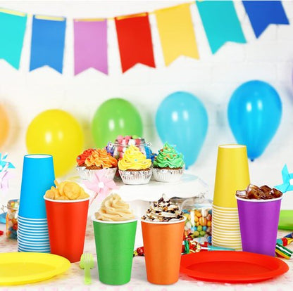 Kochorie 12 Ounce Disposable Rainbow Paper Cups - 100 Pack Colorful Party Drinking Cups | Perfect for Birthdays & Crafts