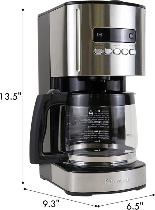 Kenmore 12-Cup Drip Coffee Maker - Programmable Cafe Machine with Auto Shut Off & Reusable Filter | Black