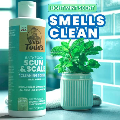 Uncle Todd's Scum & Scale Bathroom Cleaner Hard Water Stain & Soap Scum Remover – Bleach-Free, Heavy Duty Calcium Lime Rust Cleaner for Shower, Glass, Toilet, Tub & Sink – 16oz