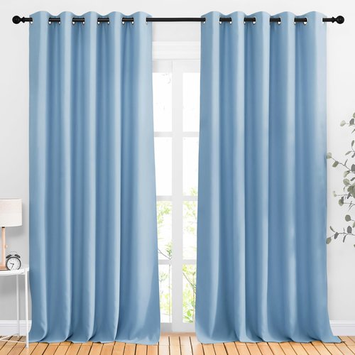 NICETOWN Blackout Room Divider Curtains 118 inches Long, Grommet Thermal Window Treatments Sound Reducing Drapes for Sliding Glass Door, Blue, W66 x L118, 2 Pieces