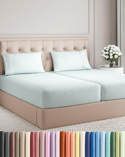 Split King Size 5 Piece Sheet Set - Comfy Breathable & Cooling Bed Sheets Set - Hotel Luxury Bedding for Women, Men, Kids, Teens, Boys & Girls - Deep Pockets, Soft, Wrinkle Free - Oeko-Tex - Ice Blue