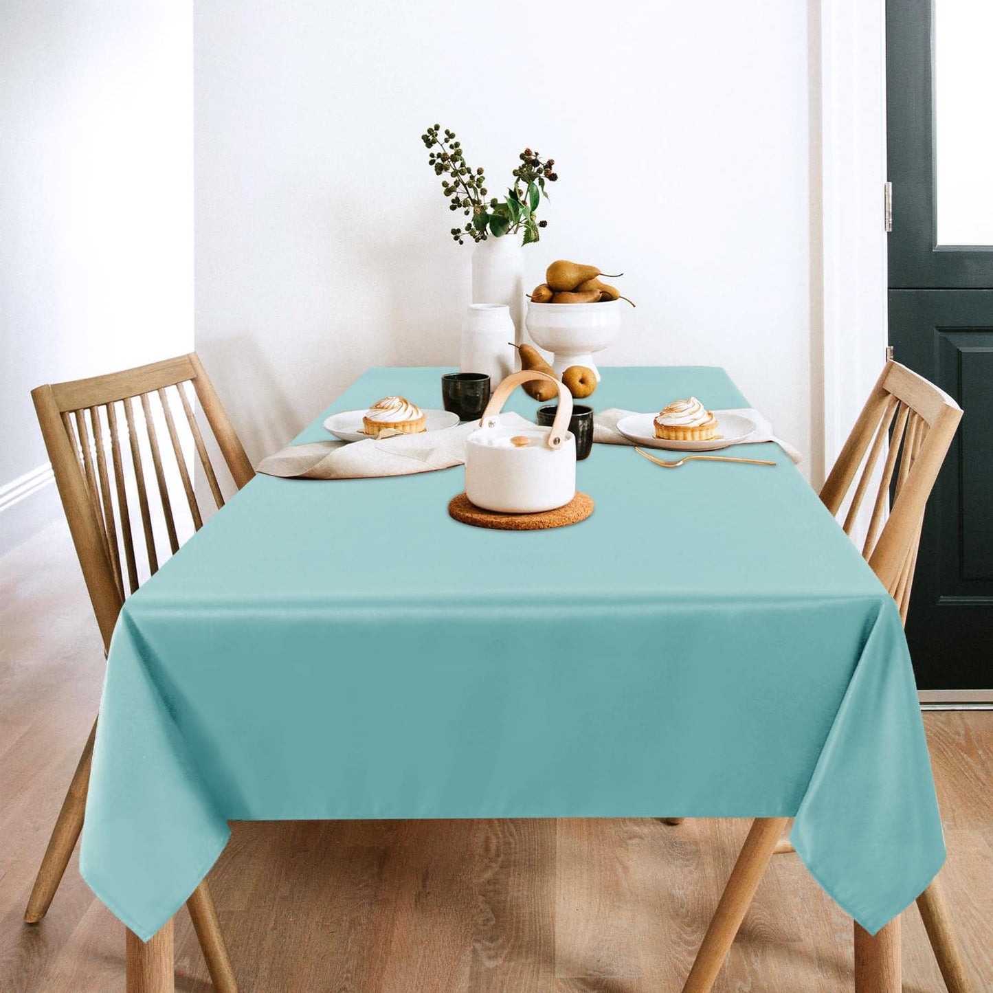 sancua 2 Pack Turquoise Tablecloth 60 x 102 Inch, Rectangle Table Cloth for 6 Feet Table - Stain and Wrinkle Resistant Washable Polyester Table Cover for Dining Table, Buffet Parties and Camping