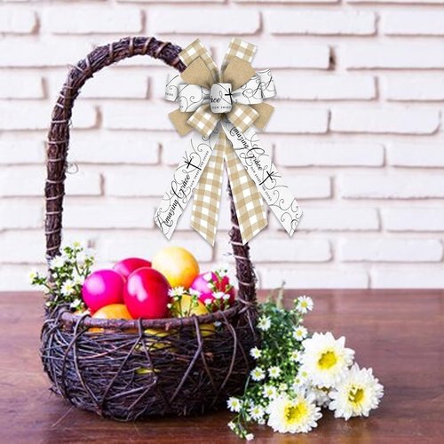 Large Easter Bows by [Brand Name] - Natural White Buffalo Plaid Ribbon for Wreaths & Decorations