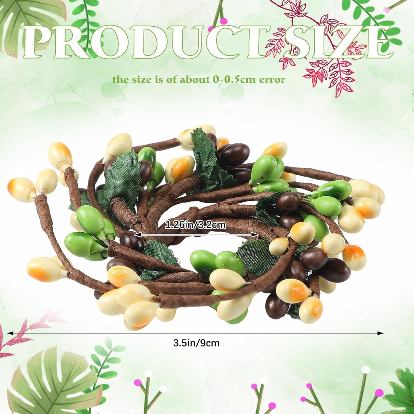 Suncalla Spring Pip Berry Taper Candle Rings - Mini Artificial Wreaths for Home Decor | Set of 4