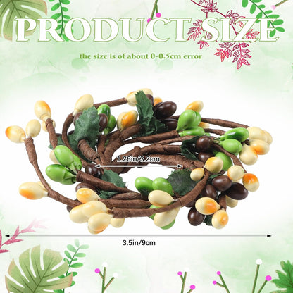 Suncalla Spring Pip Berry Taper Candle Rings - Mini Artificial Wreaths for Home Decor | Set of 4