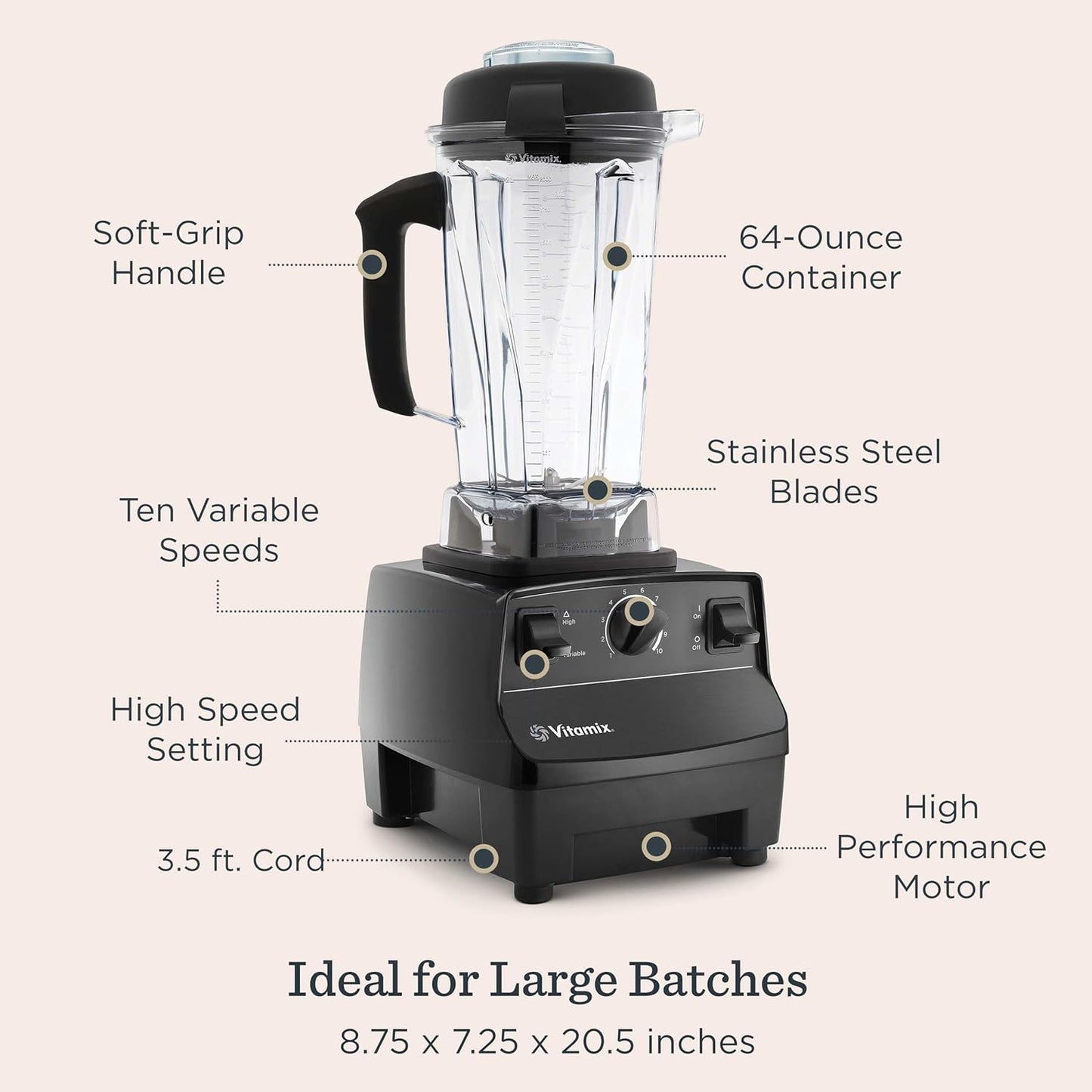 Vitamix 5200 Blender - Professional-Grade Kitchen Appliance for Smoothies & Soups | 64 Oz, Black