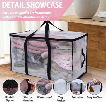 Skiennix Heavy-Duty Extra Large Moving Bags - Waterproof Storage Totes with Handles & Zippers | 6 Pack (Clear)