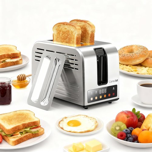 Consciot 2-Slice Smart Touch Screen Toaster - 6 Browning Levels, Extra-Wide Slots, Stainless Steel