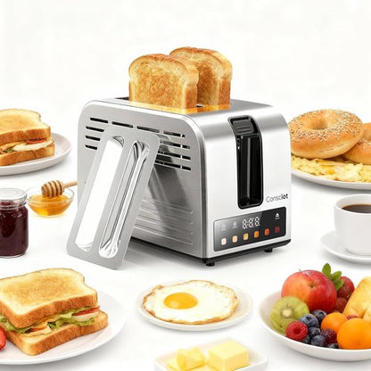 Consciot 2-Slice Smart Touch Screen Toaster - 6 Browning Levels, Extra-Wide Slots, Stainless Steel