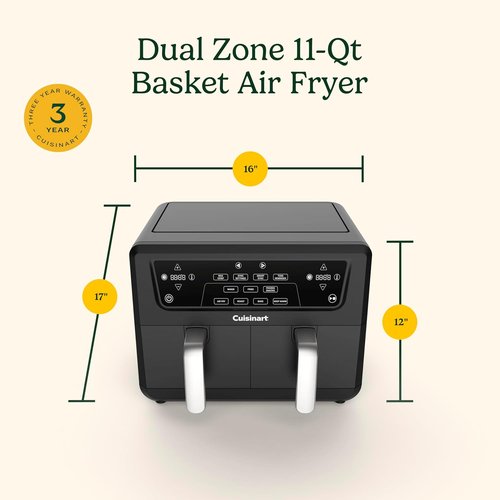 Cuisinart Dual Basket Air Fryer - 11 QT Capacity with 4 Cooking Functions & Sync Finish