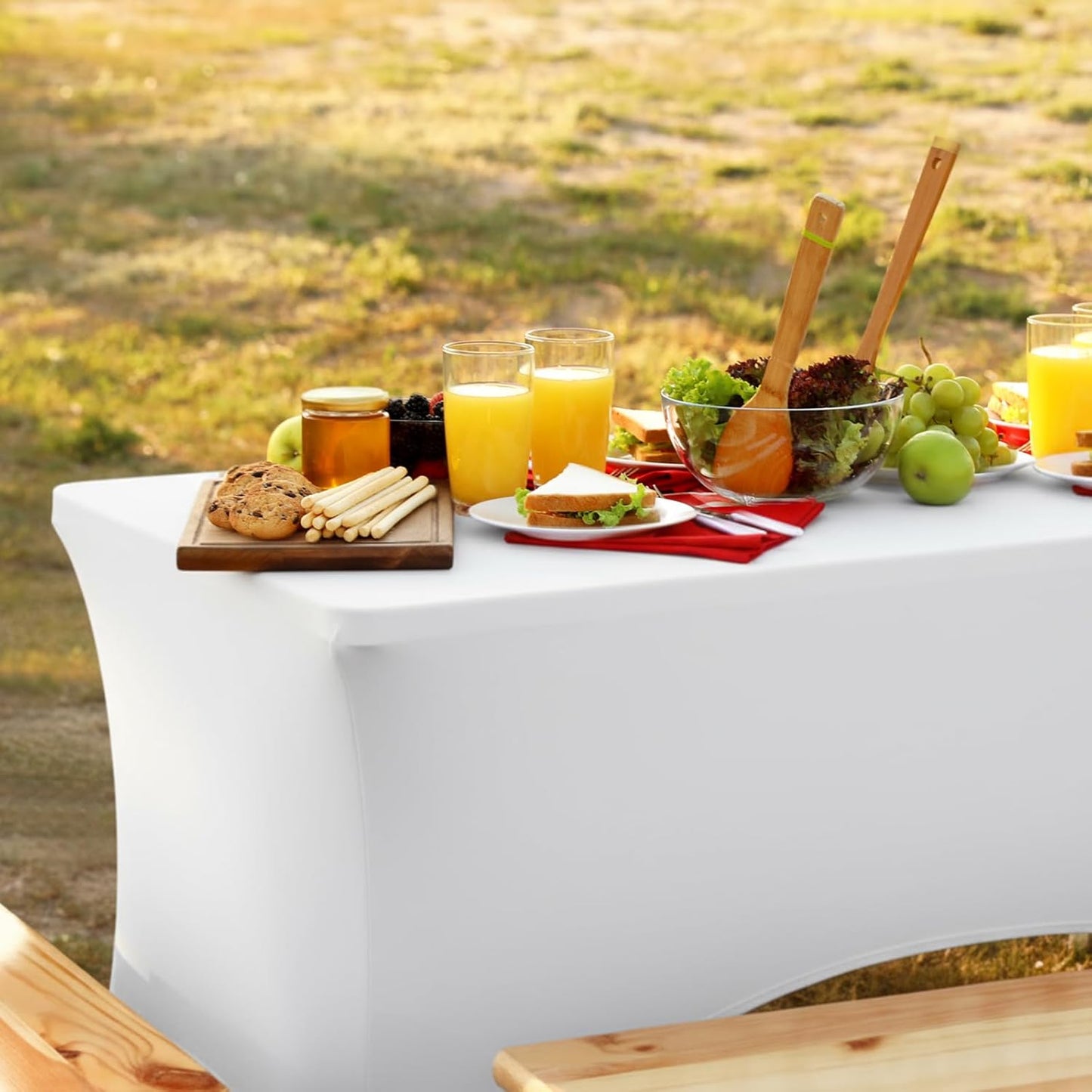 Skiennix 2 Pack White Spandex Table Covers - Fitted, Wrinkle Resistant, 6ft x 18in for Events & Parties