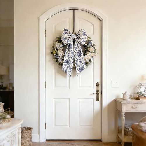 AZYM Wreath Sash Set - Beautiful Blue Flower Ribbon for Front Door & Indoor/Outdoor Decor