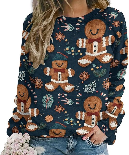 Domirica Gingerbread Sweatshirt - Women's Oversized Pullover | Cute Graphic for Winter Fashion 2024