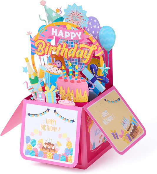 3D Pop Up Birthday Card - Unique Cake Design Gift Box for Adults & Kids | Handmade 6.5 x 7.5 Inches