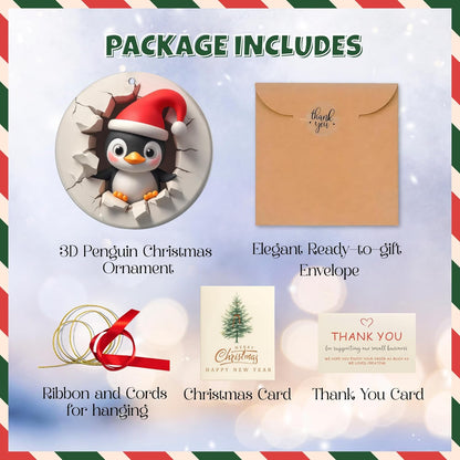 Penguin Ornament - 2D Christmas Penguin Decorations | Cute Holiday Tree Ornaments for Couples & Animal Lovers