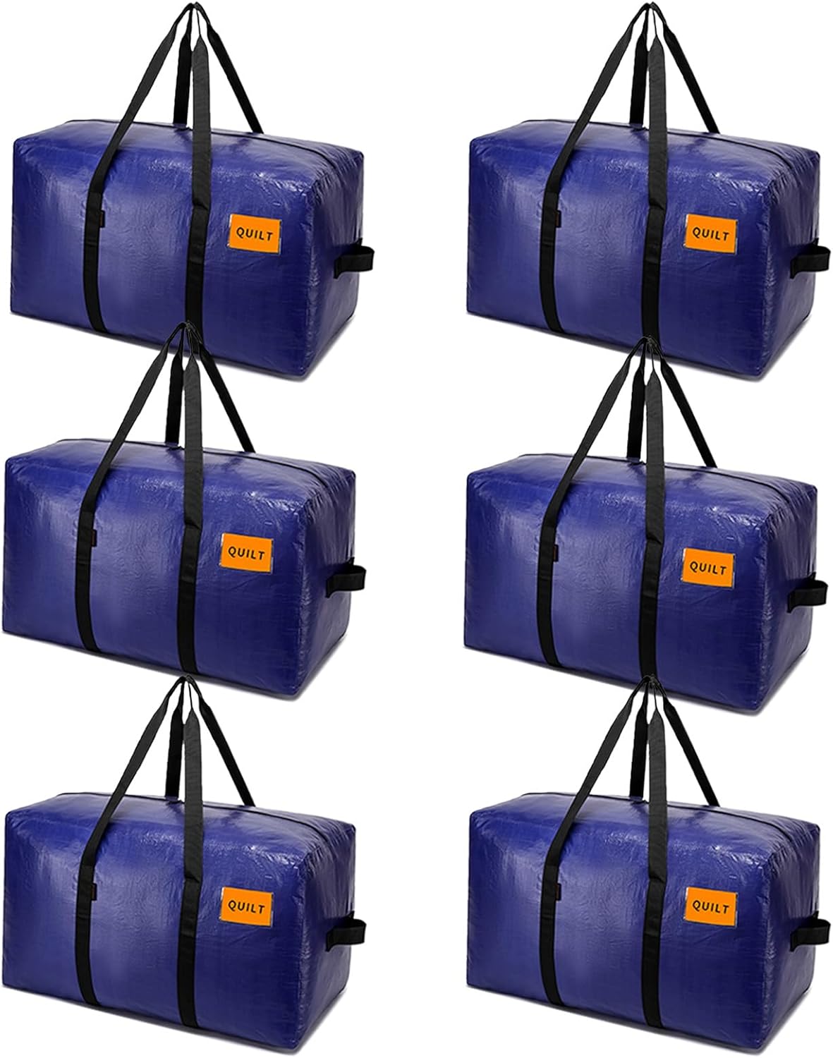 Skiennix Heavy Duty Moving Bags - Extra Large Storage Totes with Zippers & Sturdy Handles | 6 Pack, Blue