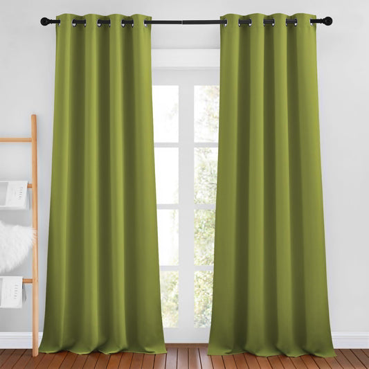 NICETOWN Fresh Green Blackout Curtains for Living Room, Grommet Thermal Insulated Window Drapes Room Divider Blinds Sound Reducing for Living Room, W46 x L102, 2 Pieces