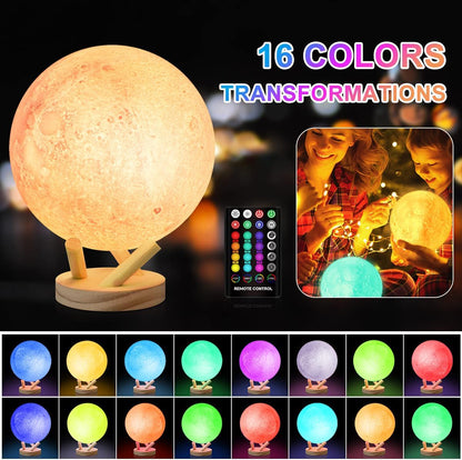 Moon Lamp - 6 Inch Sliding Control Night Light | 16 Colors with Unique Stand - Perfect Gift for Kids & Women