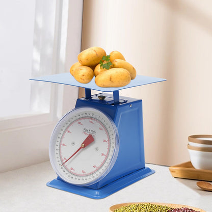 Mechanical Kitchen Scale, 110lbs Stainless Steel Mechanical Dial Scale Flat Platform Weighing Food Scale Heavy Duty Portion-Control Mechanical Scale Food Weight Scale for Kitchen