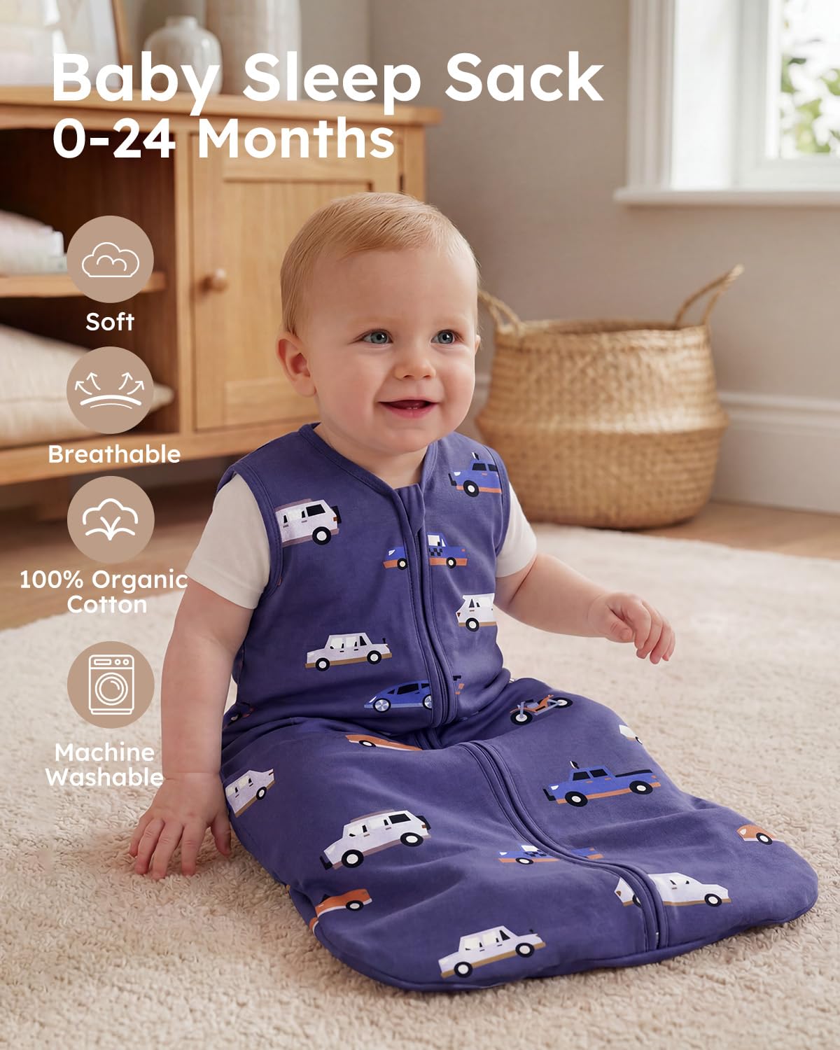 Yoofoss Baby Sleep Sack | 100% Organic Cotton Wearable Blanket for 6-12 Months | 2-Way Zipper, Soft & Lightweight, 3 Pack