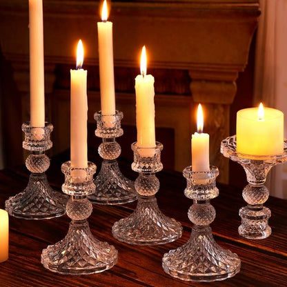 DARJEN Clear Glass Candlestick Holders Set - 12 Pcs 4" Taper Candle Holders for Weddings & Parties