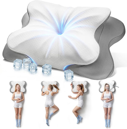 Skiennix Cervical Pillow - Ergonomic Memory Foam Contour Design for Neck Pain Relief | 4-Height Adjustable