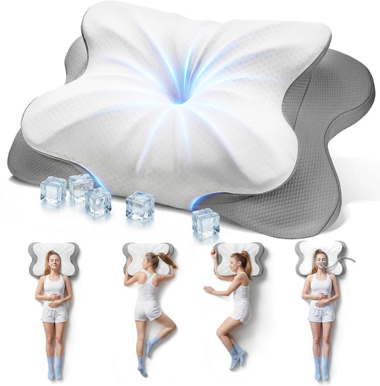 Skiennix Cervical Pillow - Ergonomic Memory Foam Contour Design for Neck Pain Relief | 4-Height Adjustable