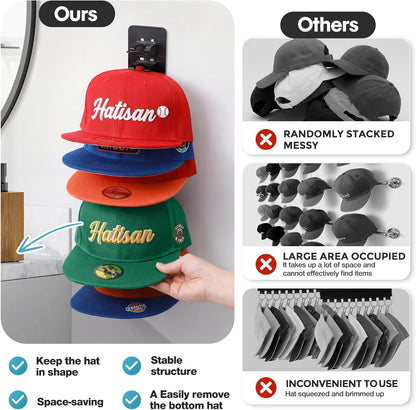 Skiennix 2-Pack Hat Organizer - Detachable DIY Wall Rack Holds Up to 22 Baseball Caps | Black